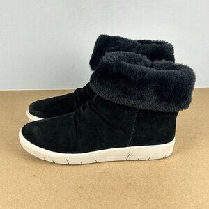 Baretraps Bette Suede Faux Fur Trim Ankle Boots Womens 10 Black Side Zip